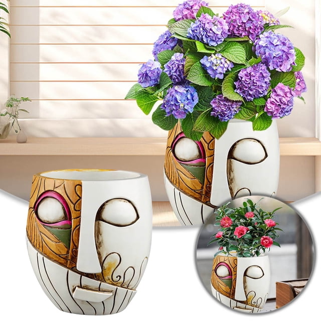 Facial Resin Flower Pot Abstract Beauty Face Flower Pot Decoration Abstract Face Flower Pot Abstract Head Flower Pot Container Colorful Facial Resin Flower Pot