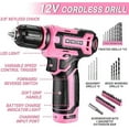 thumbnail image 2 of Pink Drill Tool Set Kit: Power Cordless Drill Tool Box with 12V Battery Electric Pink Drill Driver Set for Women Home Hand Repair Tools Sets Drills Case, 2 of 7