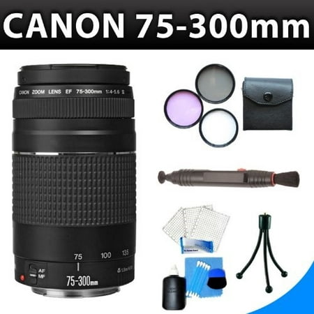 Canon EF 75-300mm f/4-5.6 III Telephoto Zoom Lens + 3Pcs Lens Accessory Kit For Canon EOS Rebel XS(1000D), XSI(450D) DSLR (Best Zoom Lens For Canon 1000d)
