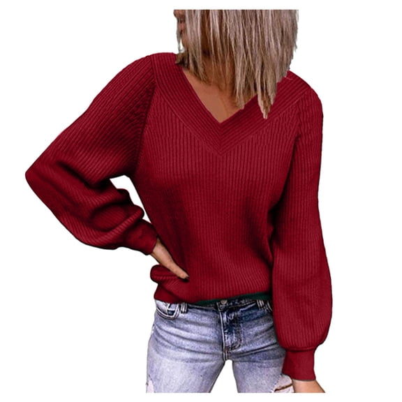 Ketyyh-chn99 Womens Sweaters Puff Sleeve Crew Neck Knit Pullover Short Sleeve Sweater Red,2XL