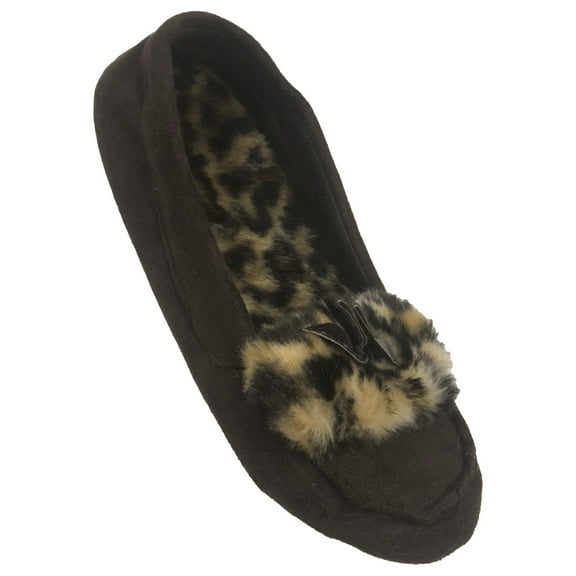 Isotoner Woodlands Womens Brown Leopard Print Slippers Loafers M (6.5-7.5)