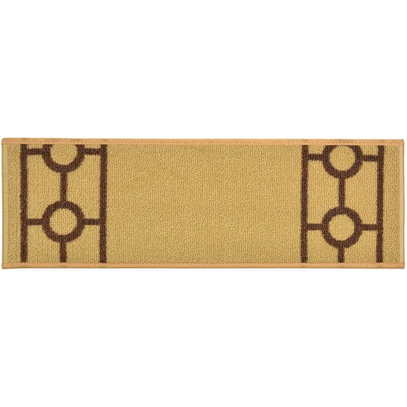 Custom Size Cut to Size Stair Treads Chain Border Beige Customize Slip Resistant Latex Backing Low Profile Stair Tread Set Of 13 (Beige 7in x 26 in)