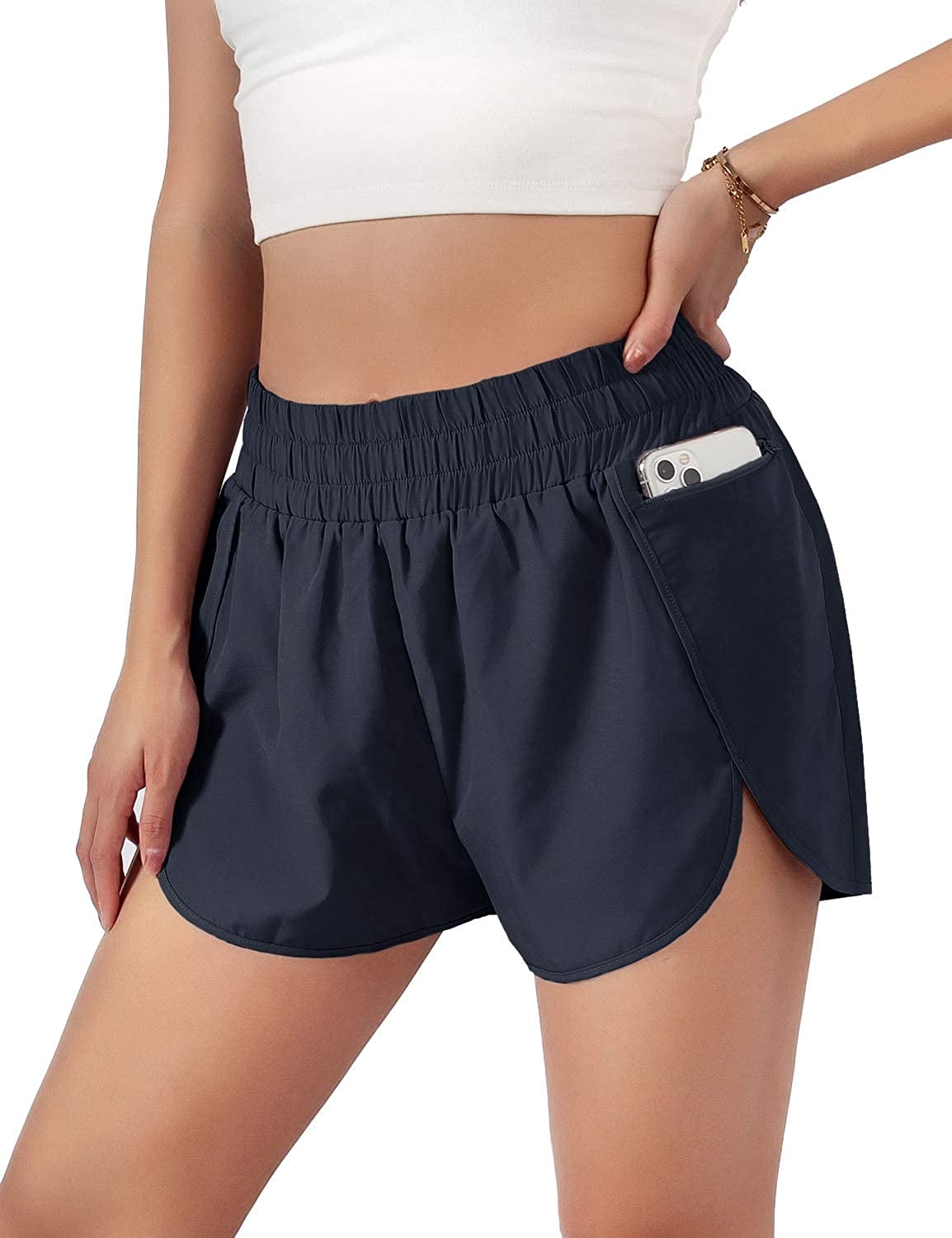Womens Quick-Dry Running Shorts Sport Layer Elastic Waist Active Workout  Shorts with Pockets - Walmart.com