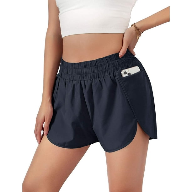 Womens Quick-Dry Running Shorts Sport Layer Elastic Waist Active Workout  Shorts with Pockets
