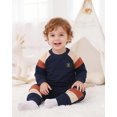 thumbnail image 3 of Toddler Baby Boy Clothes 2T Boys Fall Winter Outfits 3T Boys Long Sleeve Color-blocked Sweatshirt Pants 2PCS Clothing Set Dark Blue, 3 of 7
