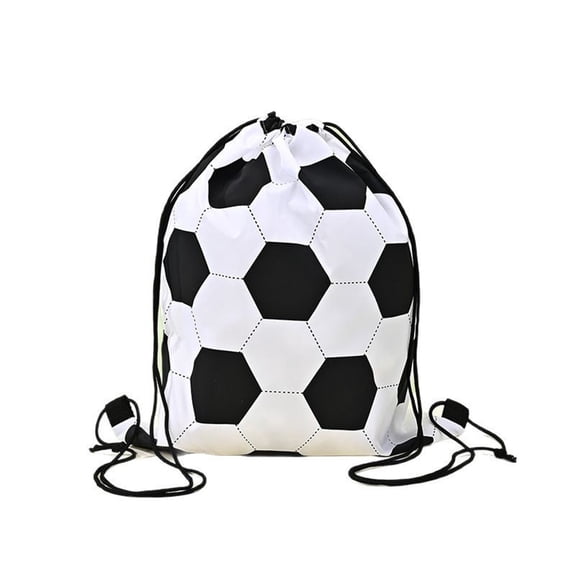 White and Black Soccer Drawstring Backpack Polyester Storage Pouch Sport Gym Travel Party Organizer Bag