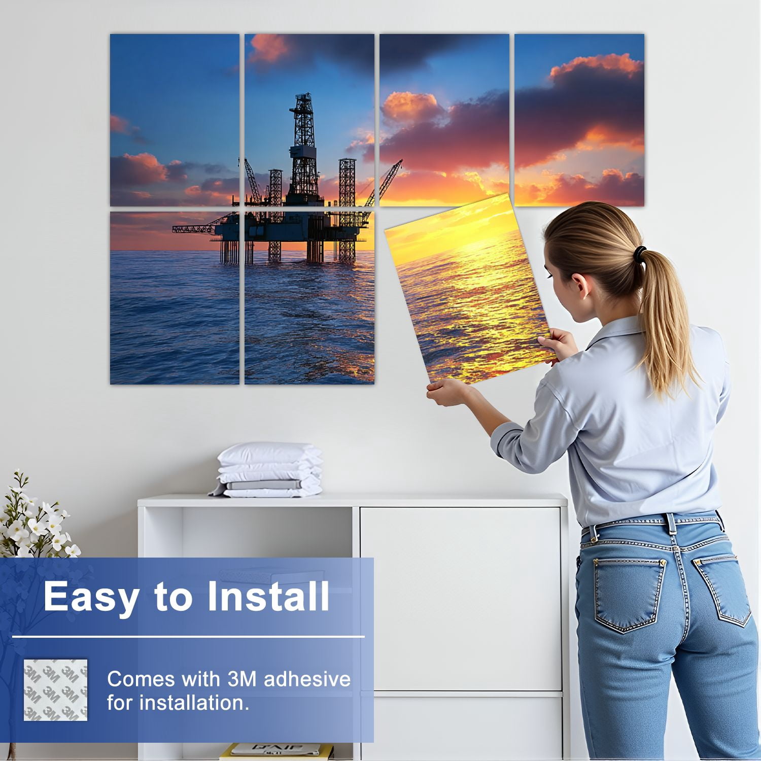 8 Pack Art Acoustic Panels Sound Absorbing Oil platform sea Decorative Soundproof Wall Panels Self Adhesive for Nursery Game Room Bedroom 48"x32"