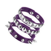 Uxcell 3Pcs Rock Punk Spiked Leather Bracelet Set, 8.7"/22cm Goth Studded Cuff Wristband Adjustable Bracelets for Halloween Party Favors Grunge Accessories, Purple
