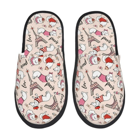 

Qekee Dachshund And Eiffel Tower print Slippers for Women and Men Fluffy Cute Cozy House Slipper Funny Furry Bedroom Slippers for Women Indoor -Large