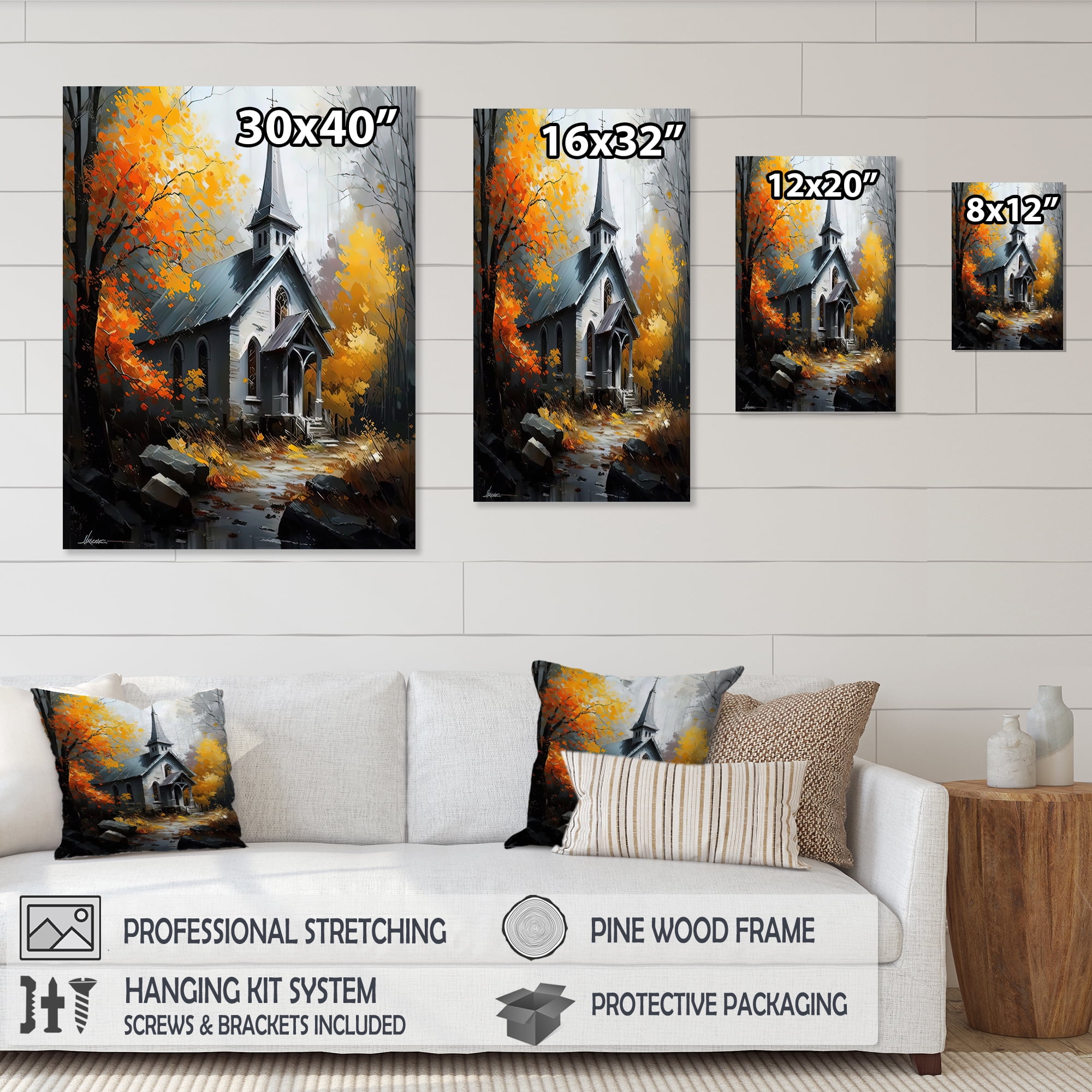 Designart Church In Forest In Autumn II Canvas Wall Art