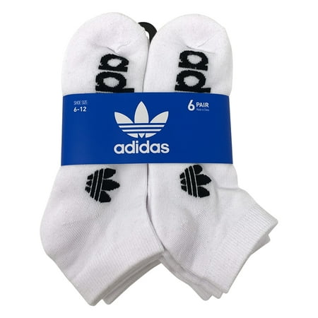 adidas Men's Originals Trefoil 6 Pack Low Cut Socks, (Shoe Size 6-12) (White)