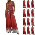 thumbnail image 7 of Women's Christmas Print Wide Leg Overalls - Strapless Tank With Pockets Casual Solid Color Onesie, Dark Red Size L, 7 of 7