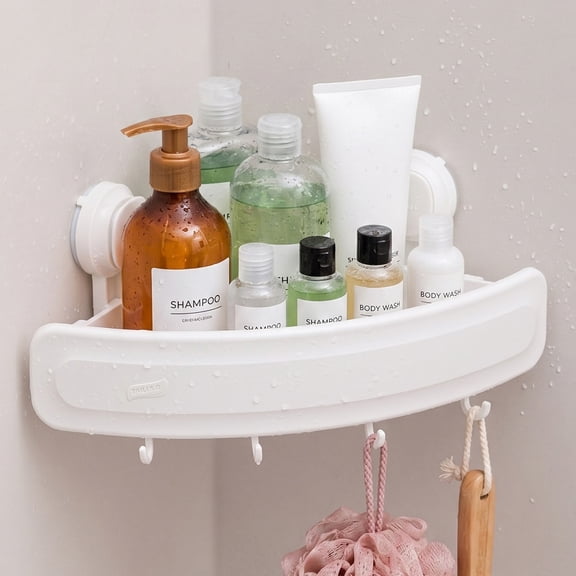 TAILI Suction Cup Corner Shower Caddy with Visible Safety Indicator, No Drilling Removable Shower Shelves, White