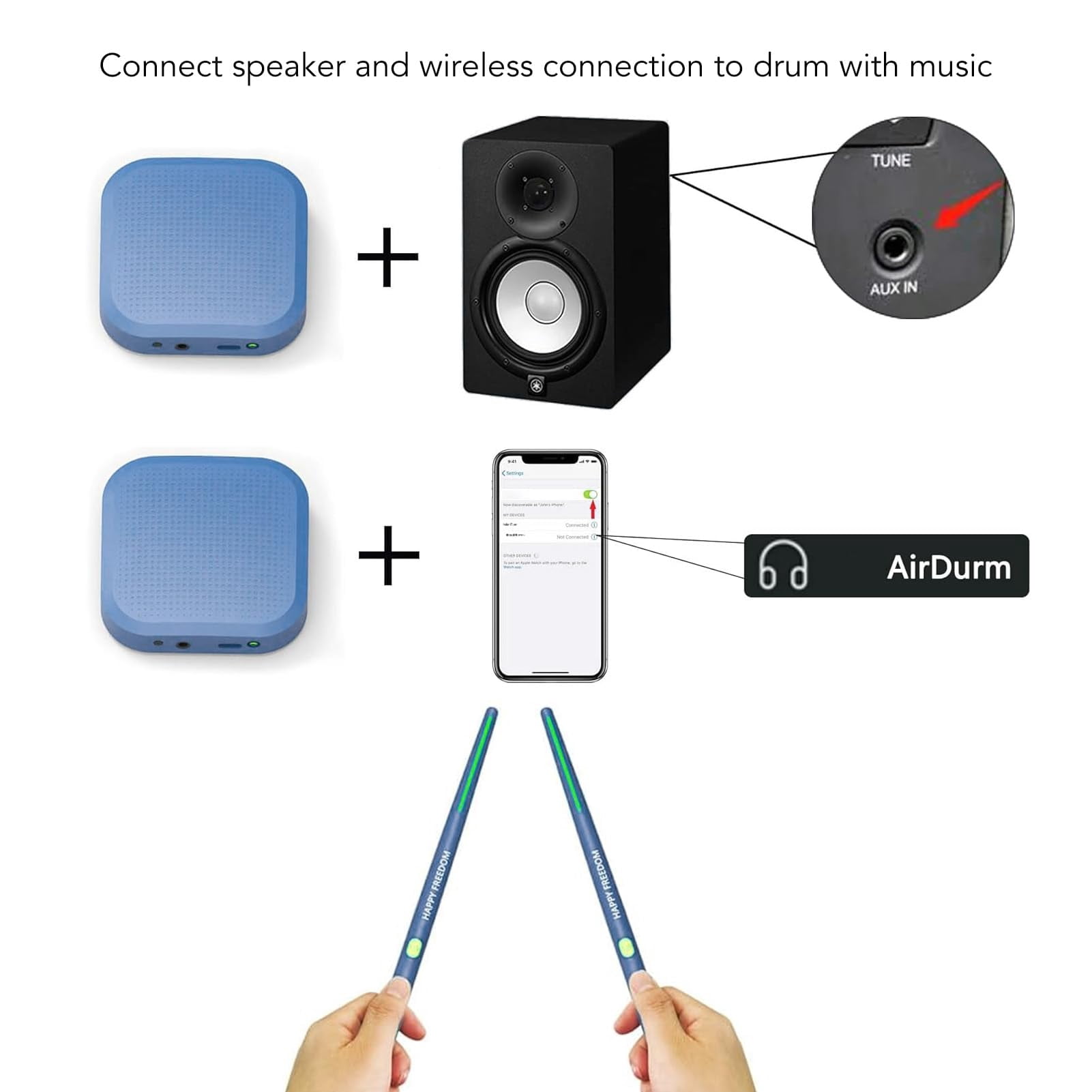 LCBarley Virtual Air Drum Set Bluetooth RGB Electric Air Drum Sticks with 8 Sound 3D Motion Sensing, Portable Rechargeable Drumsticks for Beginners Kids Adults (Blue)