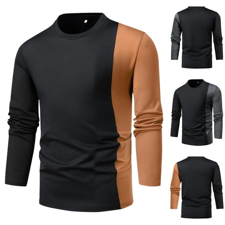 UVEASISHA Long Sleeve Tees for Men Slim Fit Mens Colorblock T Shirt Business Casual Crewneck Pullover Tops 2025 Fashion Big and Tall Workout Muscle Tee Sales Today