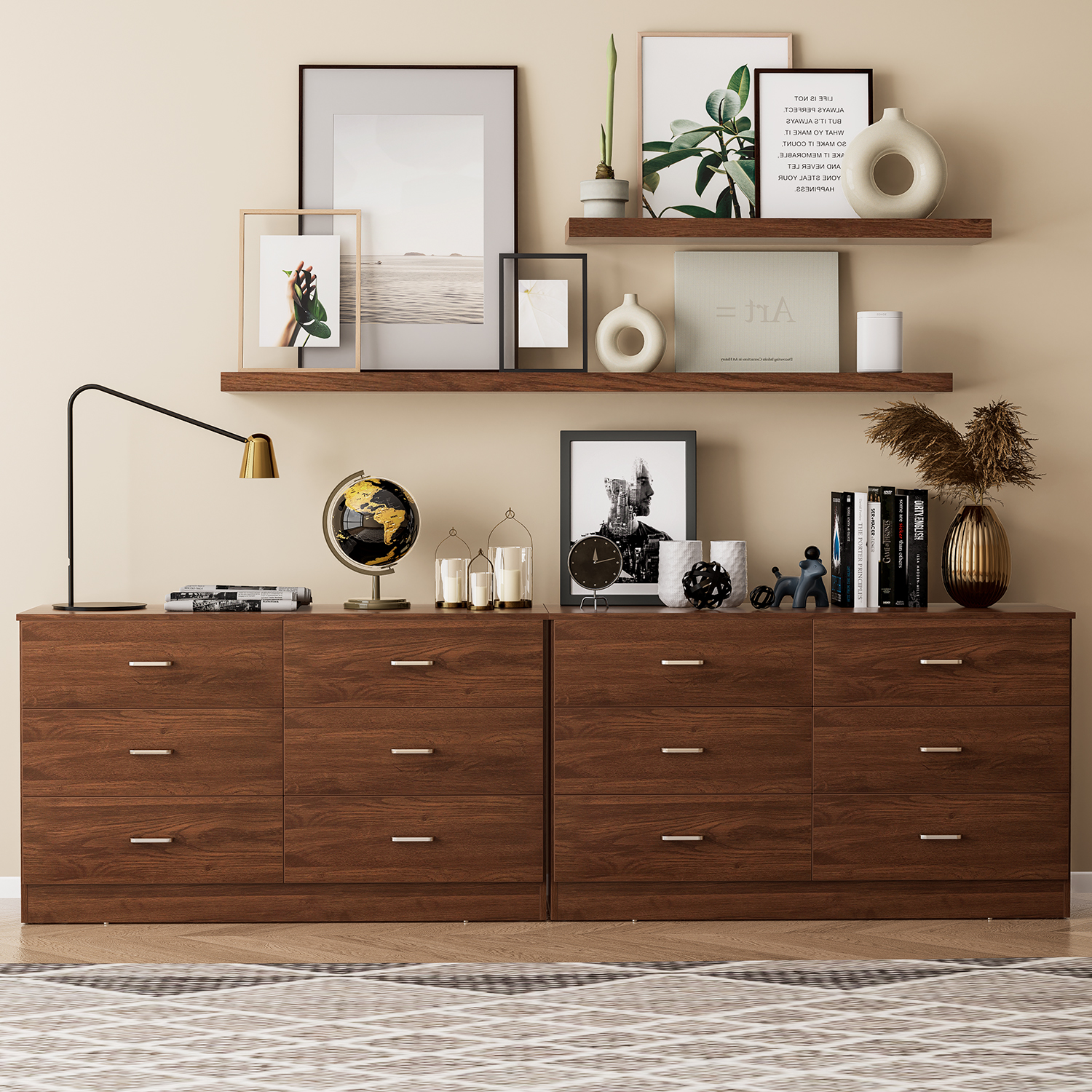 Winkalon 6 Drawer Brown Double Dresser,Wood Storage Cabinet with Easy Pull Out Handles for Living Room,Chest of Drawers for Bedroom - image 5 of 10