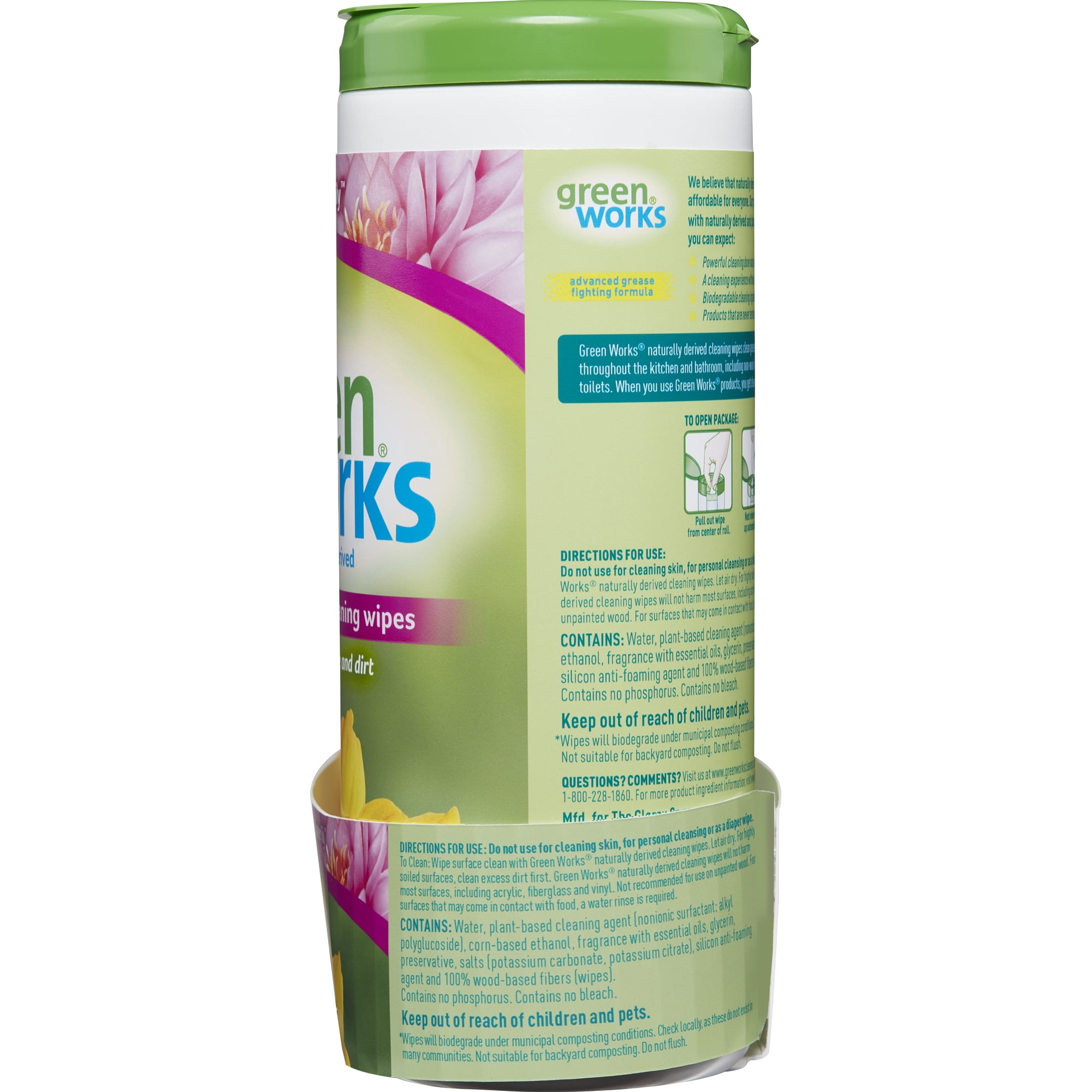 (3 pack) Green Works Compostable Cleaning Wipes, Biodegradable Cleaning Wipes - Water Lily, 30 ct