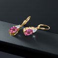 thumbnail image 4 of Gem Stone King 18K Yellow Gold Plated Silver Pink Mystic Topaz and Lab Grown Diamond Dangle Earrings for Women | 7.24 Cttw | Gemstone November Birthstone | Oval 10X8MM, 4 of 4