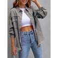 thumbnail image 4 of Rdhnmea Womens Oversized Ripped Distressed Denim Jacket Frayed Hem Button Front Boyfriend Jean Coat Western Shacket with Pockets, 4 of 8