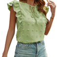 thumbnail image 1 of Top sin mangas con adornos de volantes, decoración de puntos con cordones, cuello en V, patrón liso, camisa holgada y transpirable de verano para mujer, amarillo, verde, XL, 1 of 7