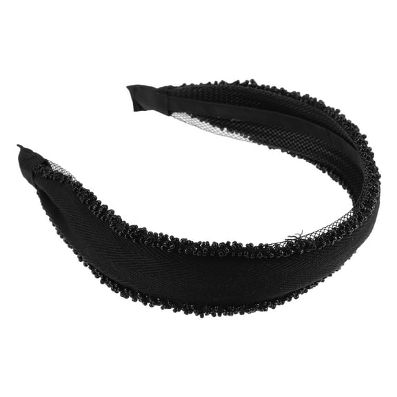 Unique Bargains 1 Pc Bling Beaded Headbands Hairband for Women Black 1.18 Inch Wide