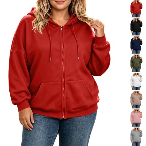Plus Size Full Zip Hoodie for Women Ghalytn Oversized Long Sleeve Jacket - Casual Sweatshirt with Kangaroo Pocket