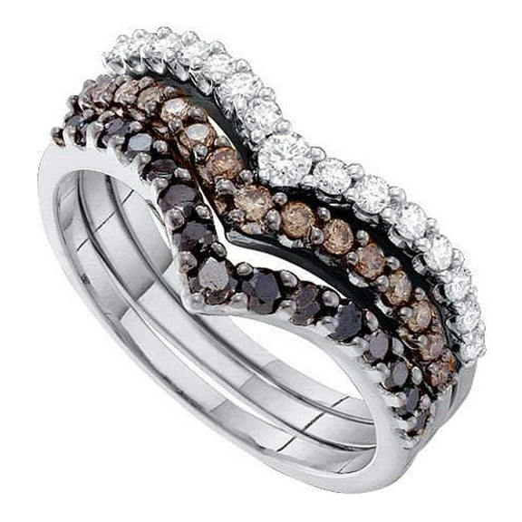 Dazzlingrock Collection 1.00 Carat (ctw) 14k White, Cognac And Black Diamond Ladies Wedding Bands 3 Pcs Ring Set 1 CT, White Gold