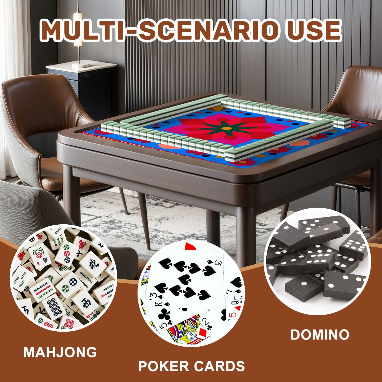 Mahjong Mat 31.5" x 31.5" Colorful Floral Folk Art Bold Geometric Shapes Non-Slip Noise Reduction American Mahjong Tiles Table Cover for Dominoes Poker Card Board Games Gift