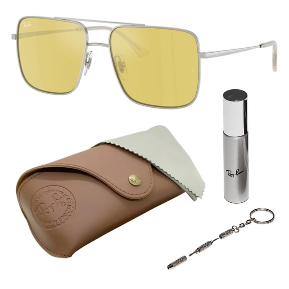 Ray-Ban RB3758 ARI BIO-BASED Square Shaped Non-Polarized Sunglasses for Men & Women - Includes Official RAYBAN Eyewear Kit - Ideal Formal & Casual Wear Sunglasses - Yellow Mirror Flash Gold Lens