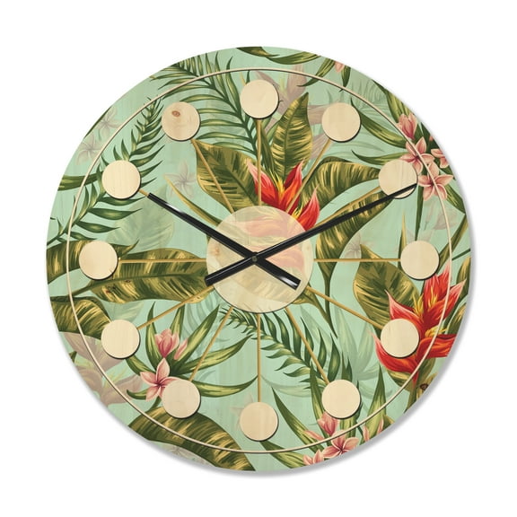 Designart 'Foliage Tropical I' Mid-Century Modern Wood Wall Clock