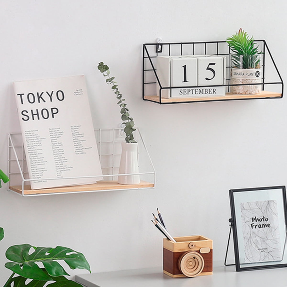 S/M/L Wooden Iron Wall Shelf WallMounted Storage Rack Small Items