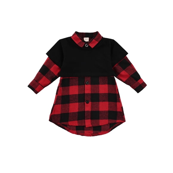 Xingqing Bébé Enfant en Bas Âge Girls Vêtements Ensembles Plaids Long Sleeve Shirt Robe + Réservoir Top 2Pcs Vêtements