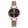 thumbnail image 1 of Reloj de pulsera de cuarzo con correa de malla y esfera redonda con destello de estrella colorida para hombres con estilo (oro rosa), 1 of 4