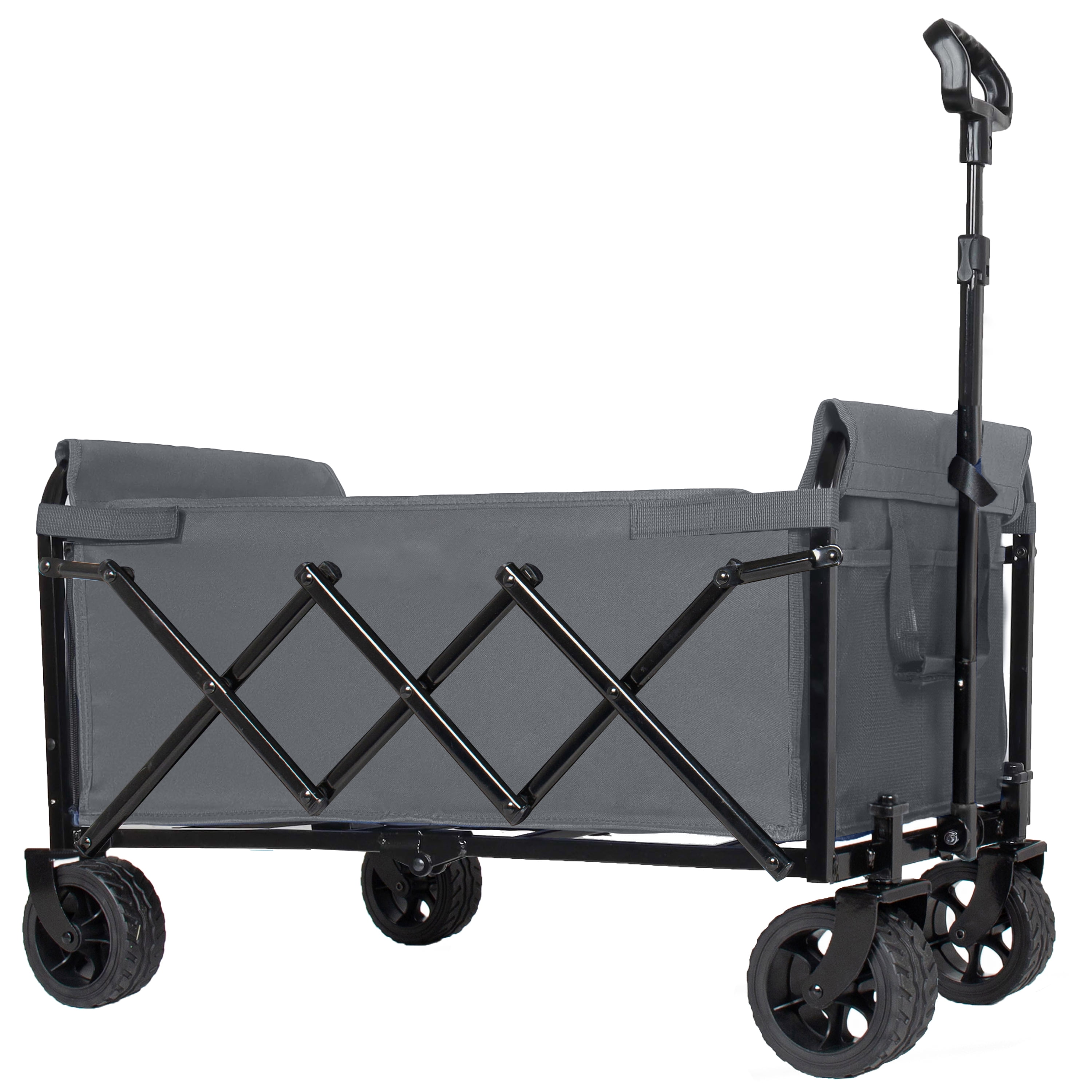 Upgraded 5*2" Wide Wheels-Expandable Dual-Layer Utility Wagon with 100% Extra Space, 220lbs Capacity Grocery Cart for Camping, Shopping, Sports, Gardening, Fishing, Gray