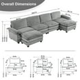 thumbnail image 4 of Ktaxon 155" W Sectional Convertible Sofa U Shaped Modular Couch with Double Chaise Corduroy Sleeper Set with 4 Oversized Seats Gray, 4 of 8