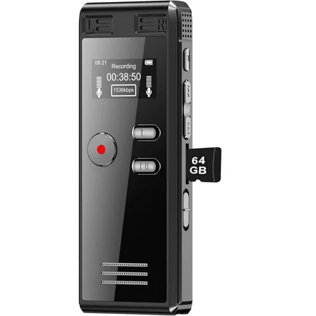 64GB Digital Voice Activated Recorder with Playback - 4552 Hours Audio Record
