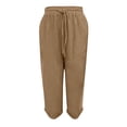 thumbnail image 6 of Wlynlyn Capri Pants for Women Casual Wide Leg Capris Solid Color Flowy Waisted Drawstring Summer Linen Pants with Pockets, 6 of 7