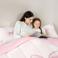 thumbnail image 5 of Homewish Initial Letter B 7 Pieces Bedding Comforter Set,Cute Cartoon Bow Full Bedding Set,Pink Bowknot Fitted Sheet Flat Sheet For Girl,Breathable Bedroom Decoration Reversible, 5 of 9