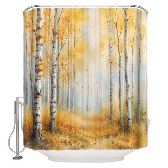 Yellow Fall Forest Bathroom Shower Curtains with 12 Hooks Polyester Waterproof Shower Curtain for Stalls and Bathtubs Autumn Trees Vintage Cottagecore Decorative Bathroom Privacy Curtain 36x78 Inches