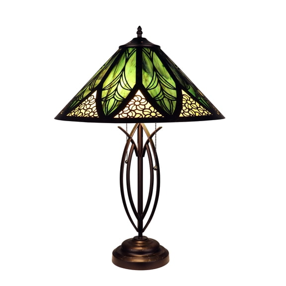 RADIANCE goods Retro-Style Stained Glass 2-Light Table Lamp 18" Shade