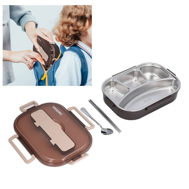 Stainless Steel Lunch Box, Humanized Design PP Plastic Grid Lunch Box Keep Warm Multifunctional Healthy For School For Office Blue And Yellow Four Grids, And Purple Four