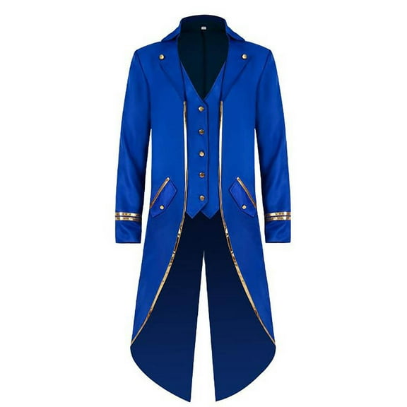 Elainilye Fashion Mens Jacket Halloween Costume Mid Length Retro Tuxedo Costume Swallow-tailed Coat Vintage Jackets,Blue