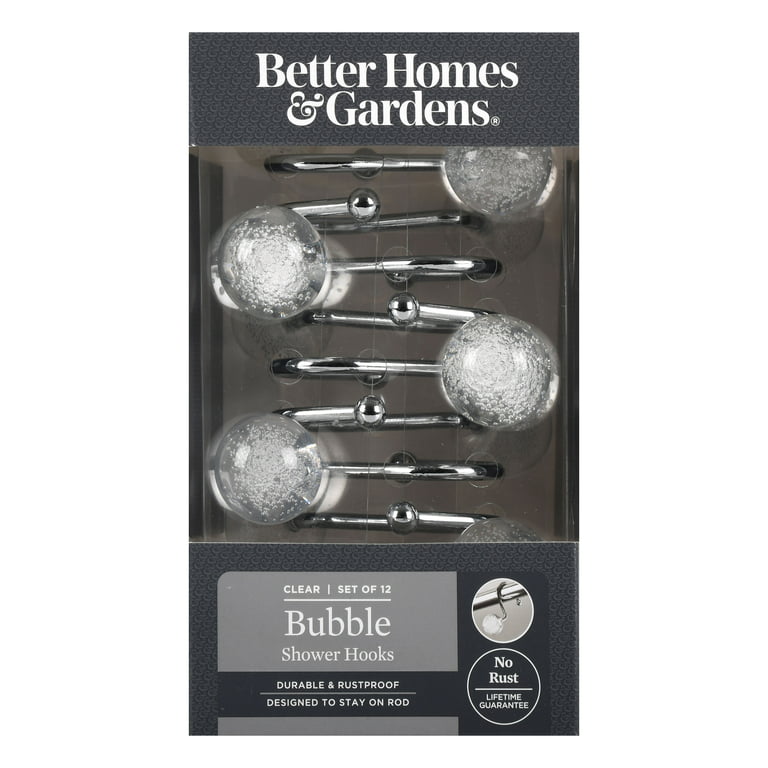 Better Homes & Gardens Chrome and Glass Bubble Ball Rustproof Shower Curtain Hooks, Set of 12, Size: Fits All Standard Shower Rods