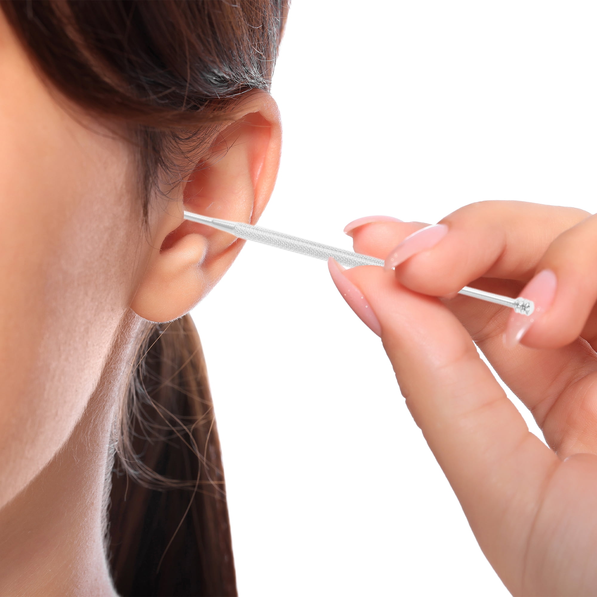 Unique Bargains Dot Pattern Earwax Cleaning Tool Kit 2 Pcs with Ergonomic Design Silver Tone