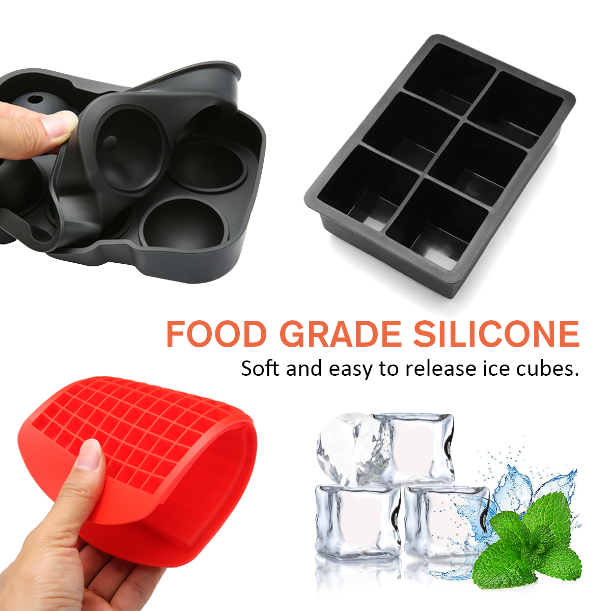3Pcs Silicone Ice Molds Set, Includes 6 Icing Mould Ice Cube Tray, 6x