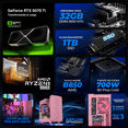 thumbnail image 3 of PC Gamer Xtreme PC Gaming NVIDIA GeForce RTX 5070 Ti AMD Ryzen 9 9900X 32GB DDR5 SSD 1TB Sistema Liquido WIFI Strawberry Milk gaming competitivo y streaming, 3 of 6