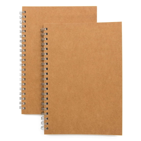 Blank Paper Notebook Set of 2, Spiral Binding Journal with Unlined Pages, Sketch Diary for Art Writing Planning, 50 Sheets Each, Compact 19x13cm Size, Brown