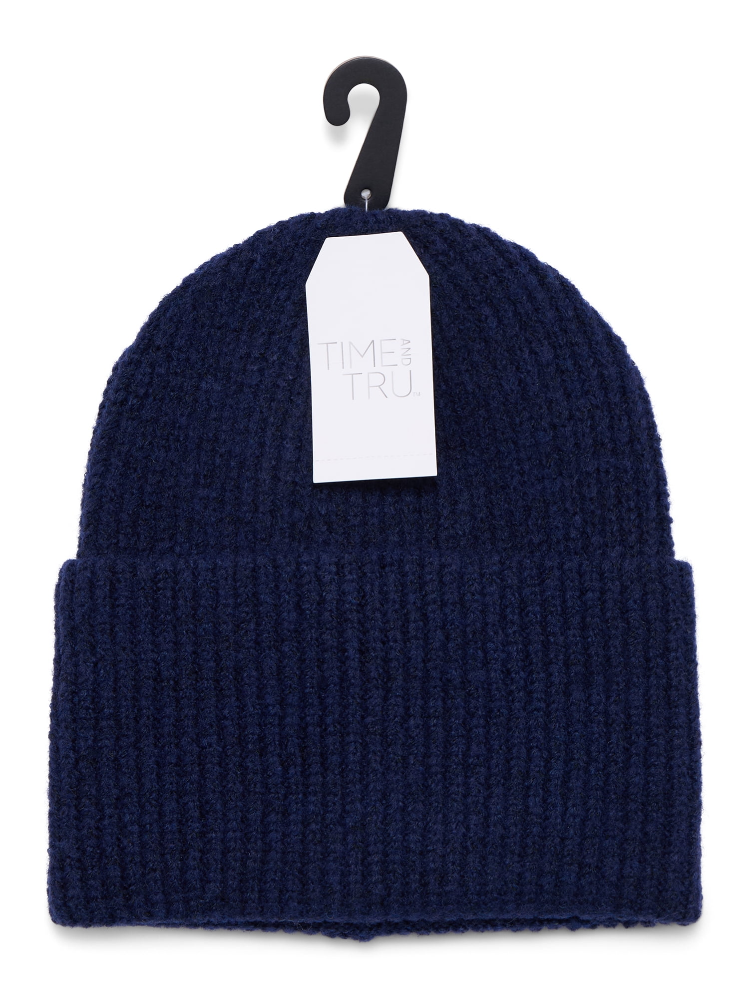 Time and Tru Women's Wide Cuff Beanie, One Size, Navy