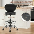 thumbnail image 3 of Black PVC Faux Leather Drafting Chair Set of 2 Rolling Swivel Salon Stool with Back Support Foot Rest Adjustable Hydraulic Seat Height for Massage Facial Spa Medical Drafting Tattoo Beauty, 3 of 9