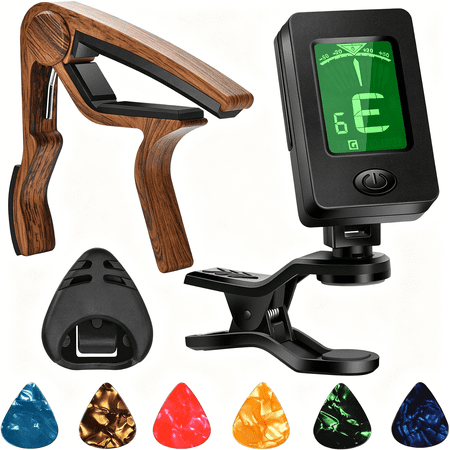 SEPTRIO Guitar Capo,Guitar Picks,Guitar Accessories with Guitar Tuner,Capo for Acoustic Guitar,Bass,Buzzing-Free,Quick Release,Guitar Tuner Clip on for Guitar,Violin,Bass,Ukulele Chromatic